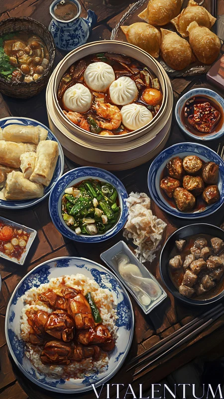 Dim sum banquet rendered in high-detail digital painting realism
