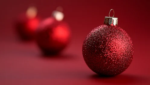 Sparkling red baubles resting in a cozy holiday hush.