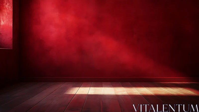 Sunlit red interior with textured wall and hardwood flooring