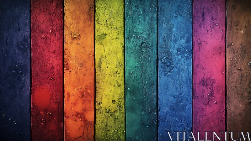 Textured rainbow planks with saturated grunge surface treatment.