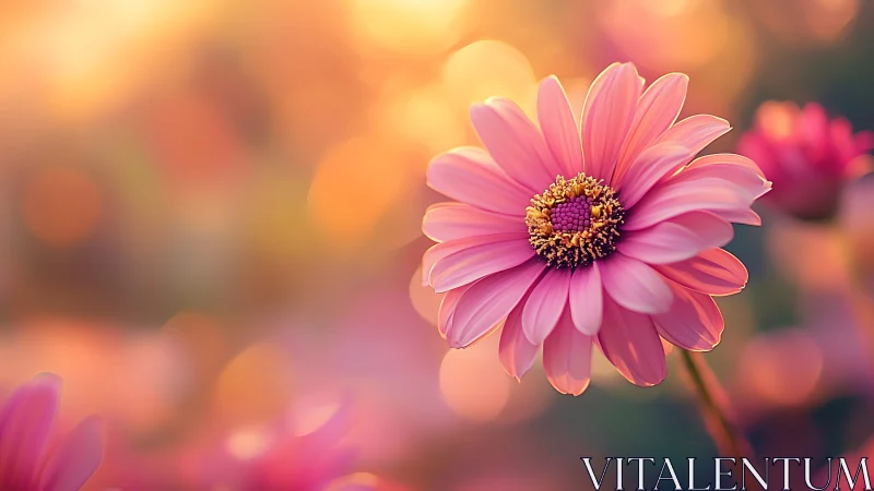 Pink Gerbera Daisy with Blurred Warm Background