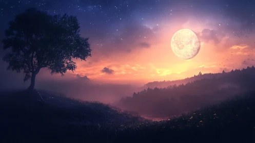 Moonrise over Whispering Valley at painted twilight.