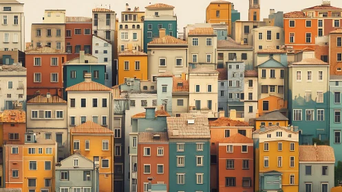 Dense hillside cityscape shows stacked colorful facades
