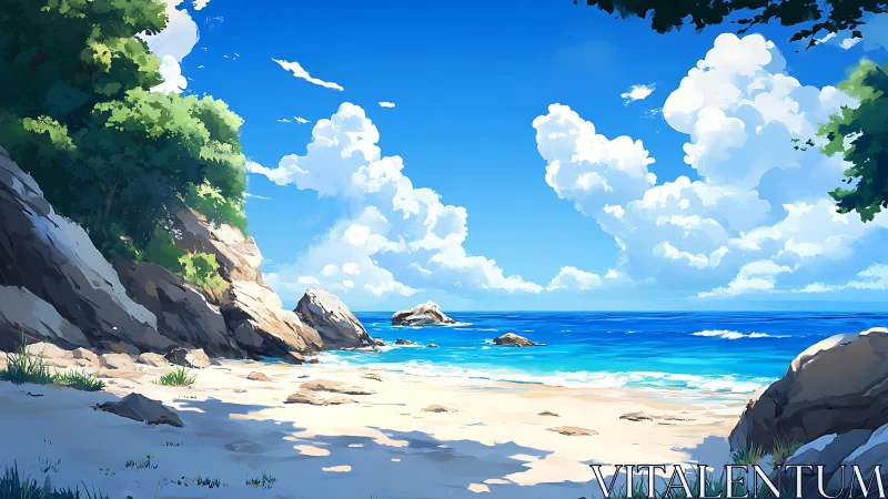 Tropical Coastal Landscape with Chromatic Atmospheric Perspective.