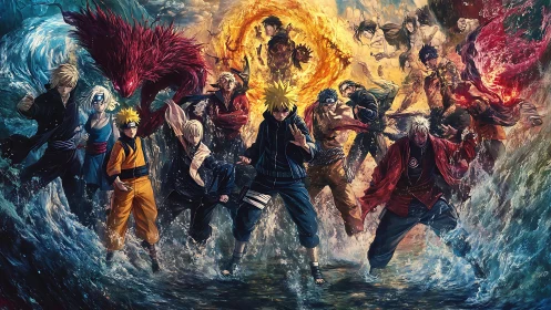 Elemental ninja warriors command fire, water, and beasts.