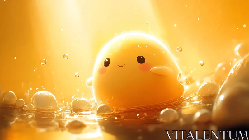 Backlit translucent blob character in warm golden liquid glow