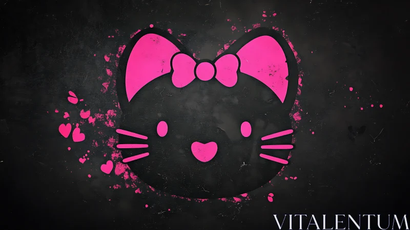 High-contrast pink cat icon with grunge paint splatter edges