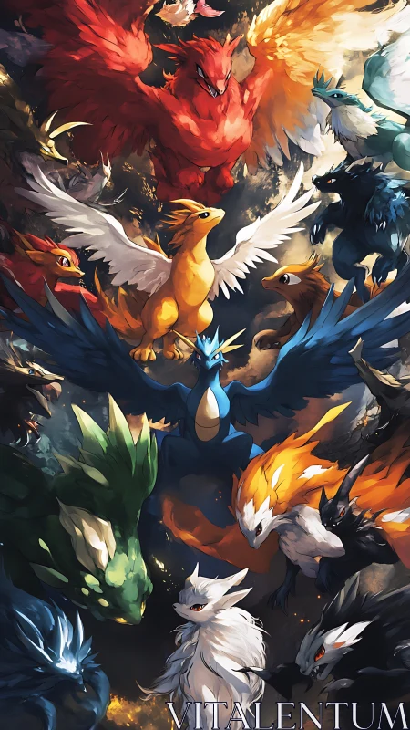 Elemental sky pack circles, their storm-bright wings colliding