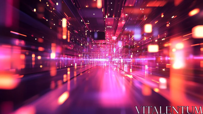 Futuristic digital tunnel with glowing neon lights in abstract style.