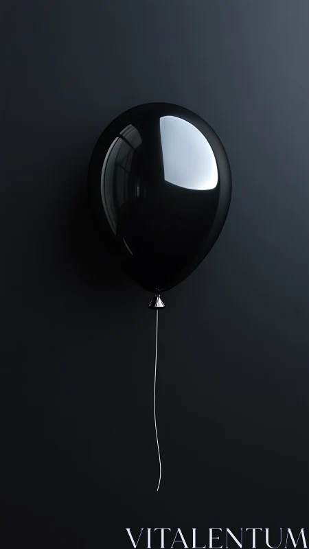 Solitary black balloon floats in calm, minimal darkness