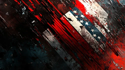 Shattered flag streaks carve a storm of red, white, and blue.