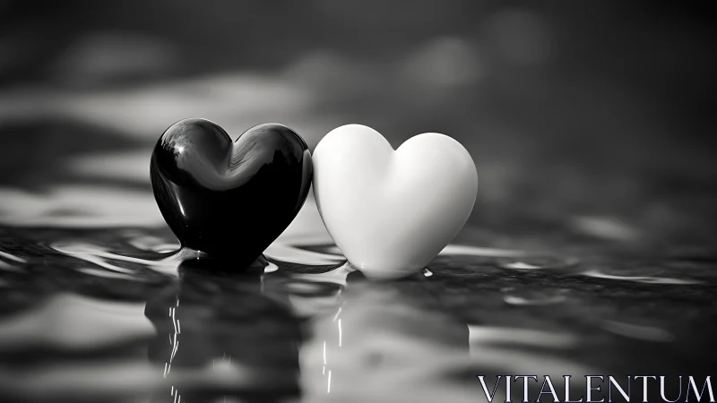 Black and White Hearts Connected in Ethereal Composition.