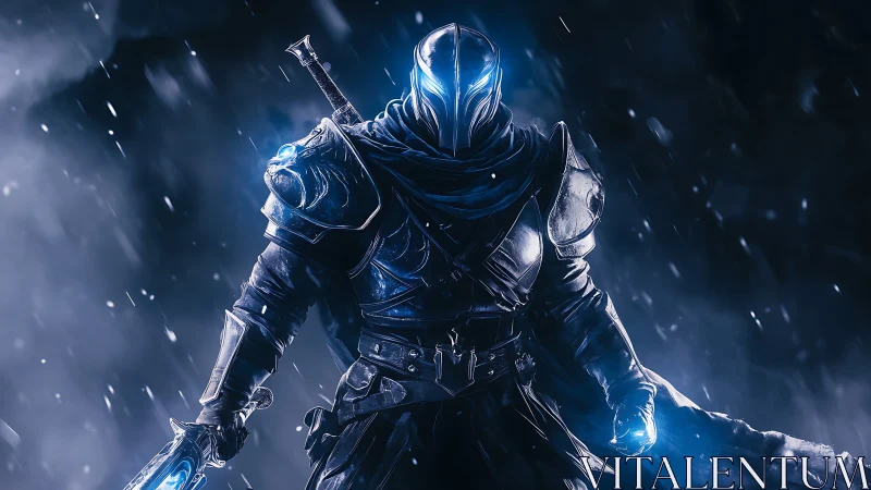 Armored spectral knight advances through icy stormlight.