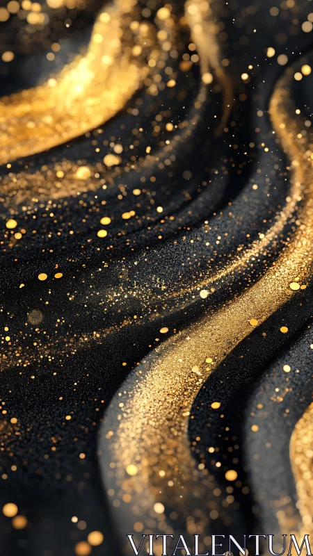 Golden dust swirls gently across deep black velvet waves