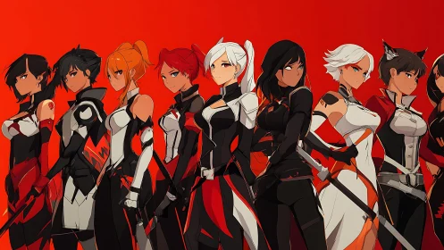 Bold anime heroines stand united in sleek battle armor