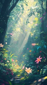 Enchanted Forest Garden with Luminous Botanical Sanctuary