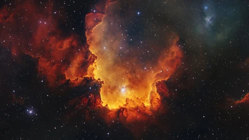 Ionized gas nebula with dense star field background.