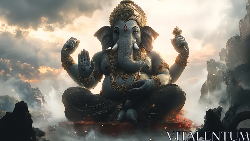 Majestic Ganesha deity rendered in cinematic digital realism