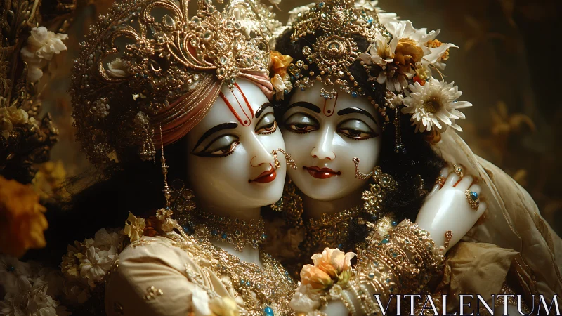 Ornate divine couple portrait with jeweled floral regalia.