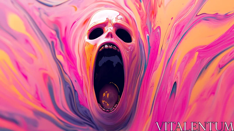 Chromatic liquid vortex skull with hyperreal screaming void