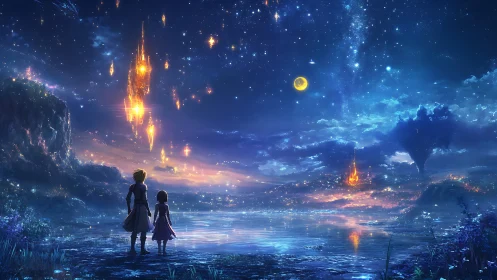 Two young dreamers share a glowing sky of falling stars