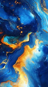 Celestial tides of sapphire and gold spill across a cosmic sea.