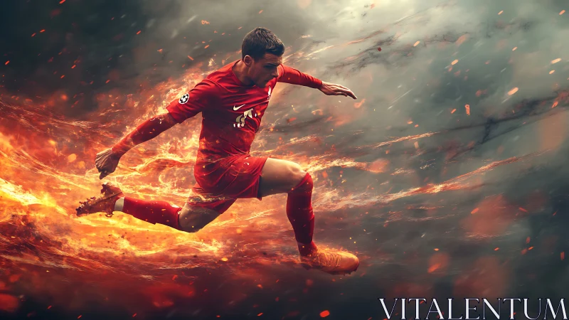 Flaming sprint of a fearless footballer in full flight.