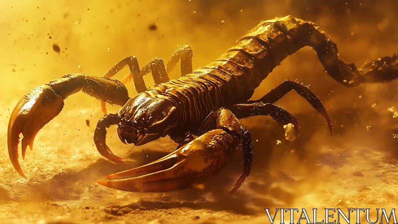 Macro scorpion charge in cinematic desert backlight study.