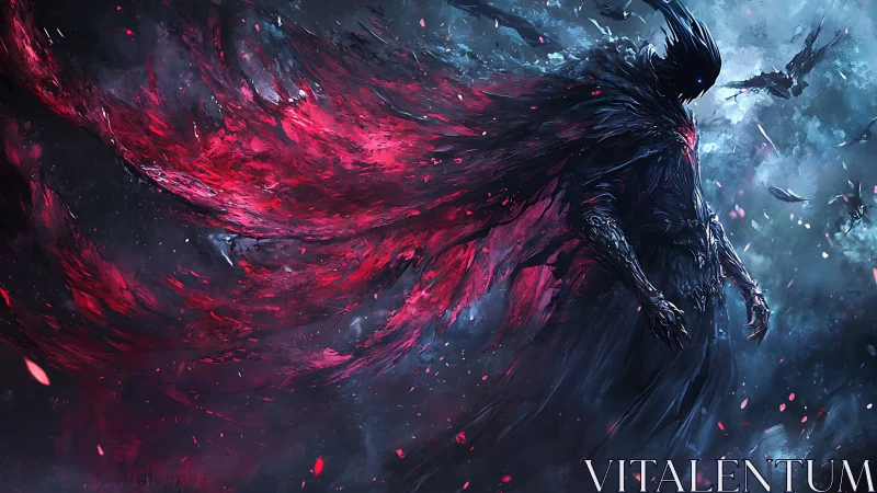 Shadow wraith in storm of crimson ethereal energy