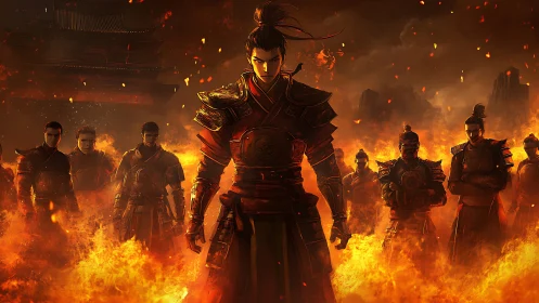 Warlord leads armored legion through consuming battlefield fire.