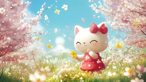 Blossom-bright kitten twirls through a sugar-sweet spring dream