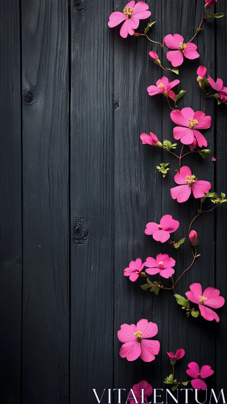 Pink Floral Cascades on Weathered Timber.