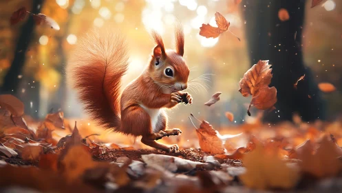 Backlit red squirrel rendered with shallow depth and motion cues