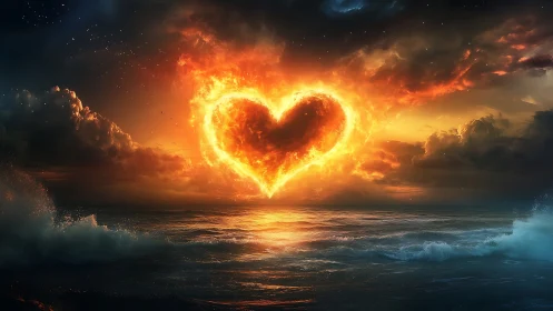 Magnificent Heart Ablaze Above the Ocean
