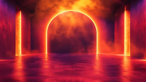 Glowing archway of light opening into a dreamy neon haze.
