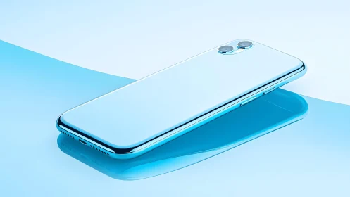 Sleek modern smartphone with dual cameras in minimal blue style.