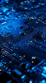Macro circuitry network with luminous blue signal pathways.