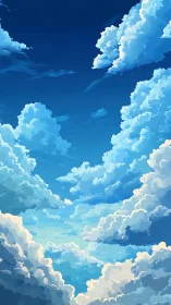 Sunlit cumulus clouds drift softly across a deep blue sky