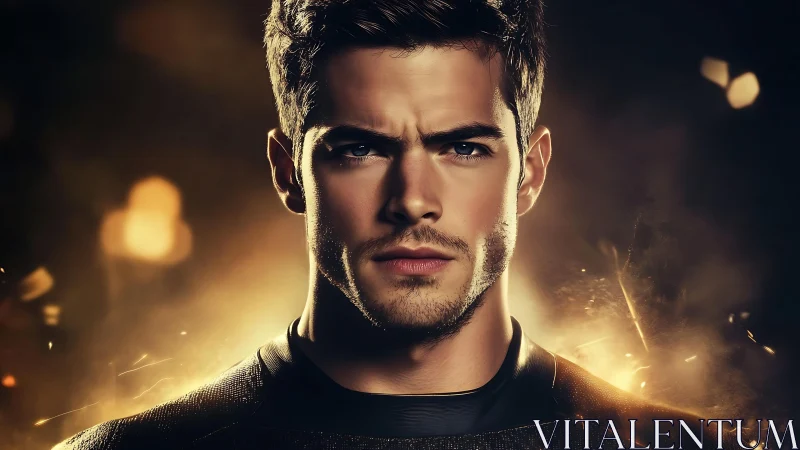 Midnight guardian stares down sparks of a smoldering world