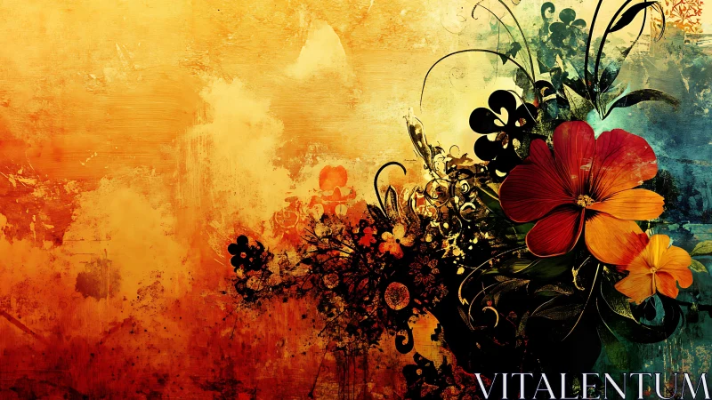 Floral composition with warm-cool color gradient transition