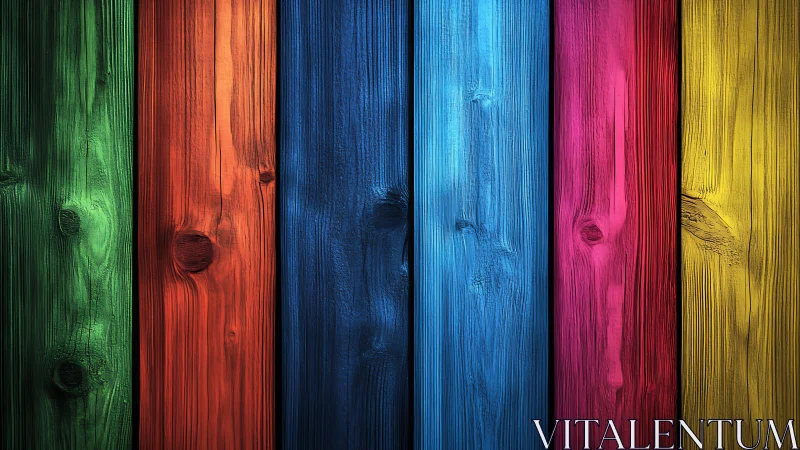 Vertical planks in evenly spaced bright multicolor bands.