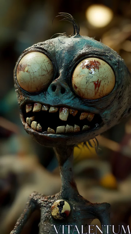 Decrepit bug-eyed homunculus with distressed enamel grin.