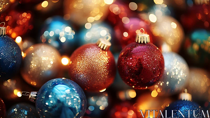 Sparkling Christmas baubles glow in rich festive colors.