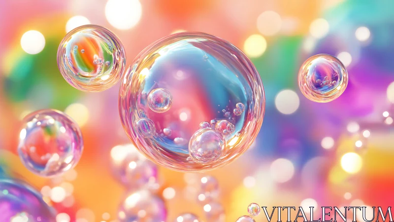 Prismatic soap bubbles drifting through dreamy bokeh light.