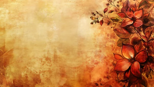 Burnt orange florals frame textured golden canvas background