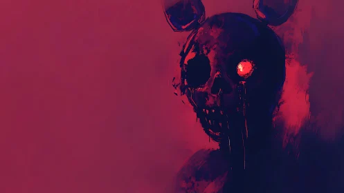 Demonic rabbit skull glows within crimson horror void.