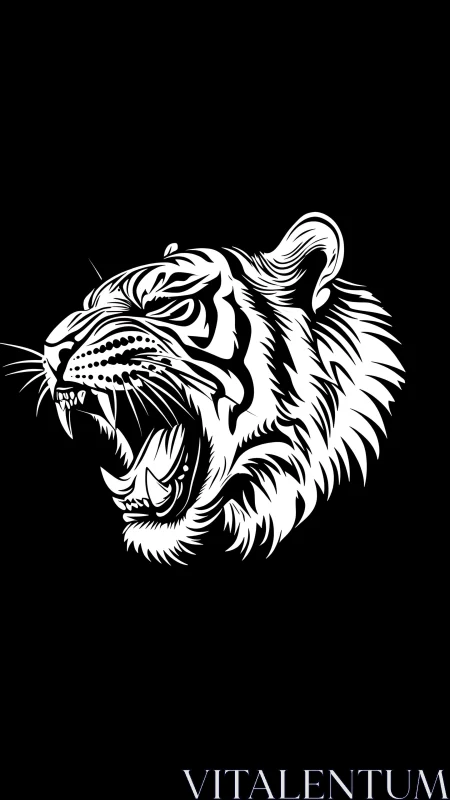 Roaring tiger head in bold monochrome vector profile.