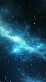 Luminous blue nebula river drifts through a silent starfield