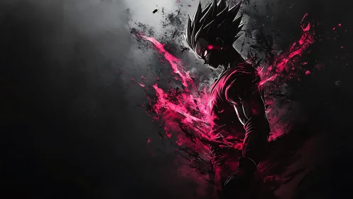 Dark anime warrior ignites with crimson energy burst.