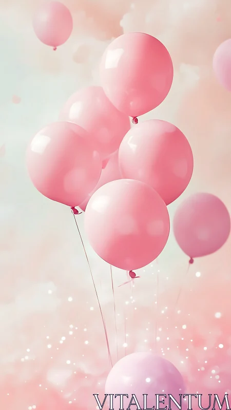 Floating Pink Balloons with Luminous Bokeh Elements